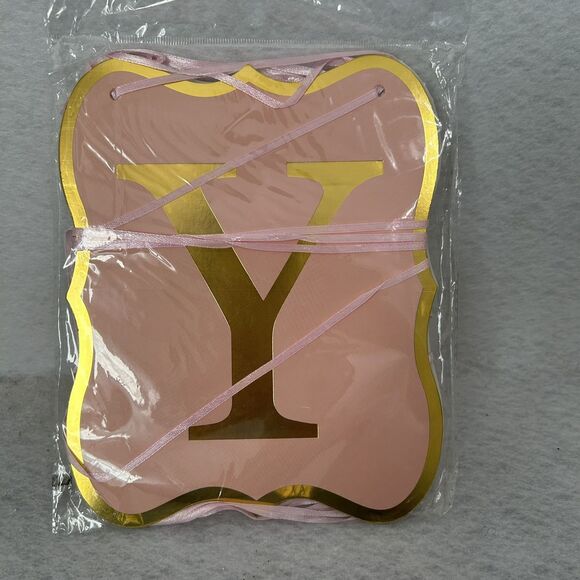 Happy Birthday Foil Banner Rose Gold Pink 7.5 X 6.25 inches Party Feminine Decor - Picture 4 of 5